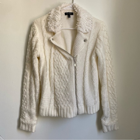 Jessica Simpson Jackets & Blazers - Jessica Simpson Vicky Cable Knit Sweater Moto Jacket S